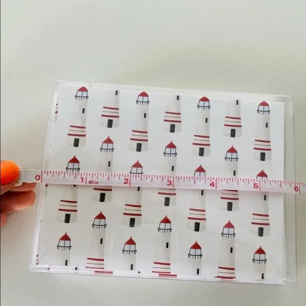 NEW ANTHROPOLOGIE White Red Illustrated Lighthouses Nautical Card Notecards s/